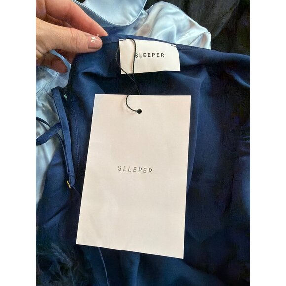 Sleeper Boheme Mini Slip Dress with Feathers Navy Womens Size Medium - Picture 11 of 13